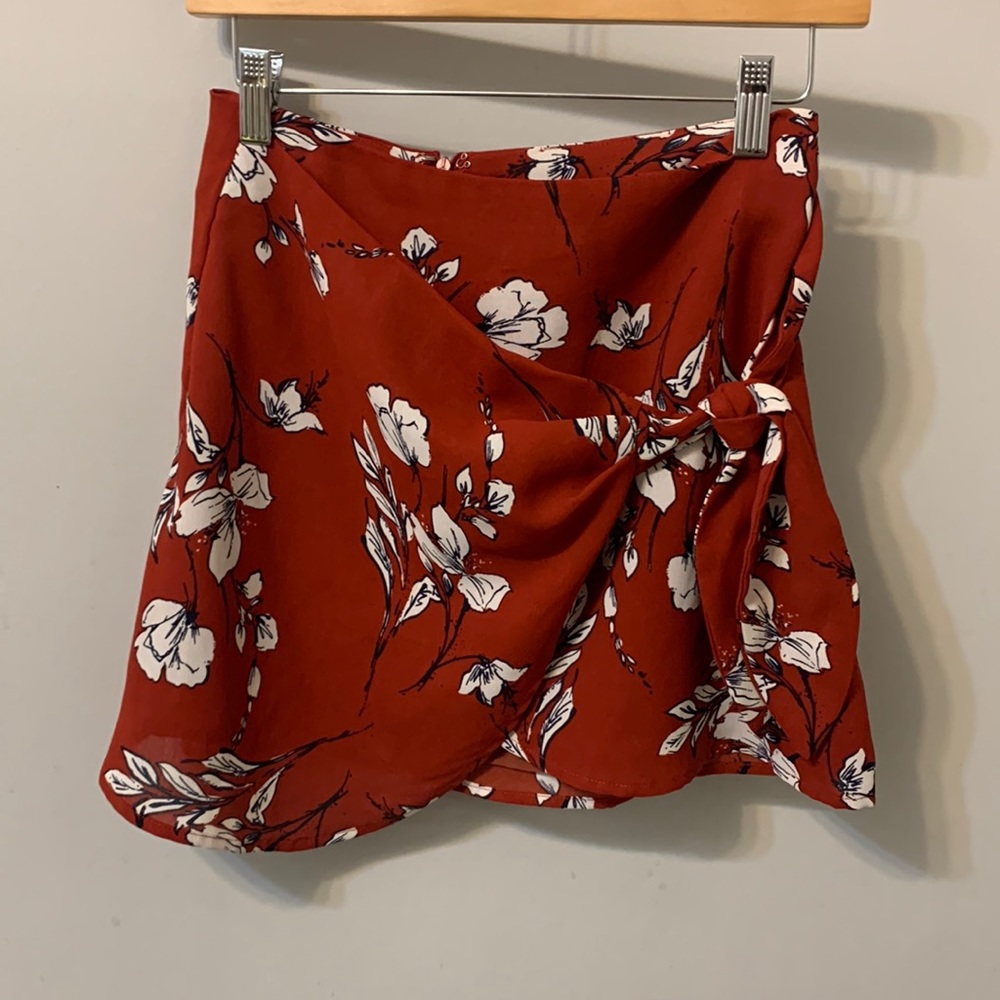 Red floral wrap skirt